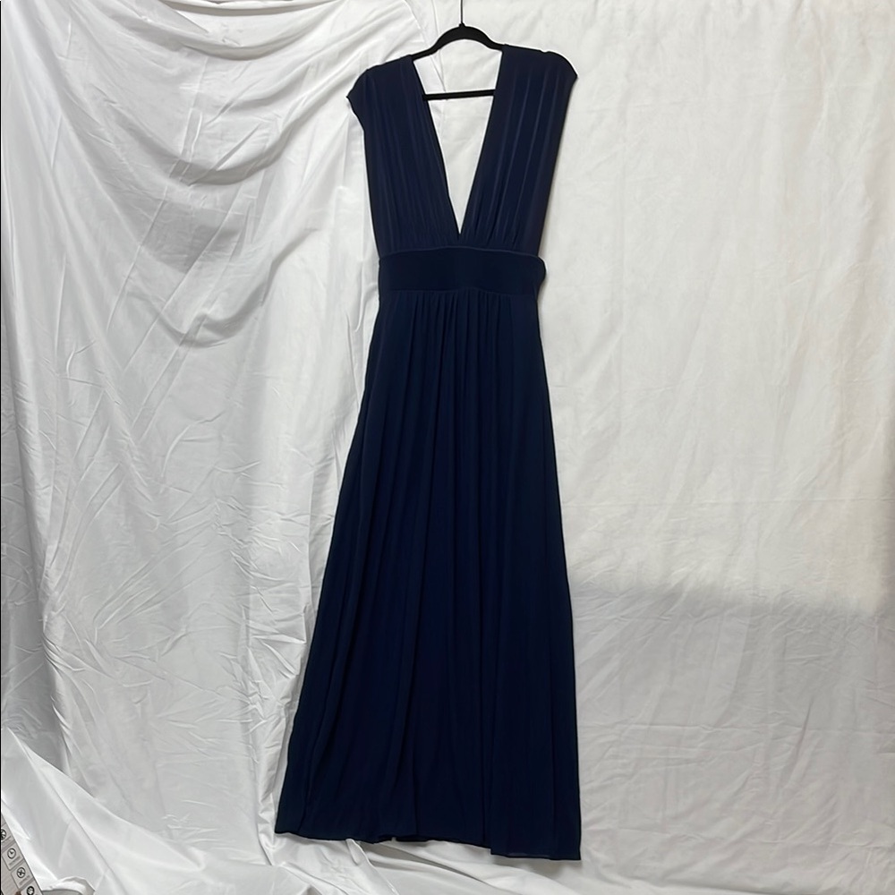 Changeable Straps Plunge White House Black Market Navy V-Neck Long Maxi Formal 8